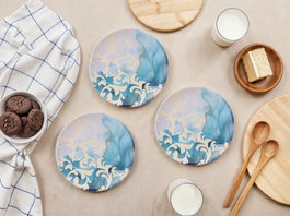 Hermia Set de 6 platos de postre Turquoise Pattern en turquesa y blanco de porcelana